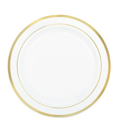 White Gold Trimmed Premium Plastic Dessert Plates 20ct