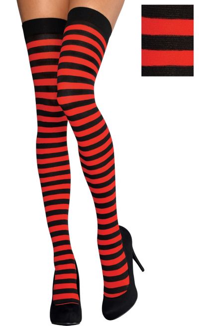 Adult Black and Red Striped Thigh-High Stockings - Party City