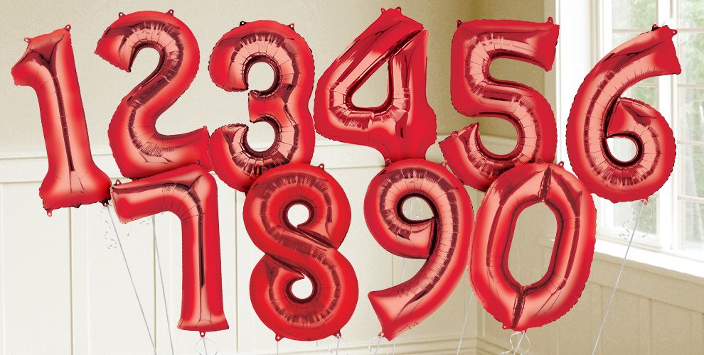 Red Number Balloons Metallic Red Balloons & Balloon Accessories