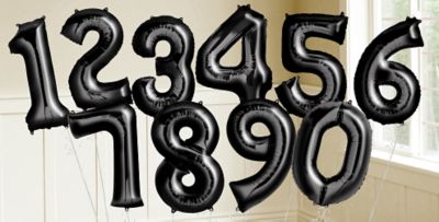 black foil number balloons