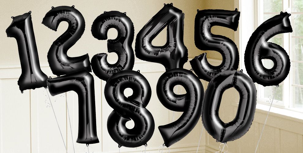 Black Number Balloons - Shiny Black Balloons & Balloon Accessories