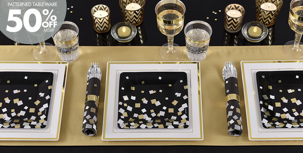Metallic Black, Gold & Silver Squares Party Supplies Party City