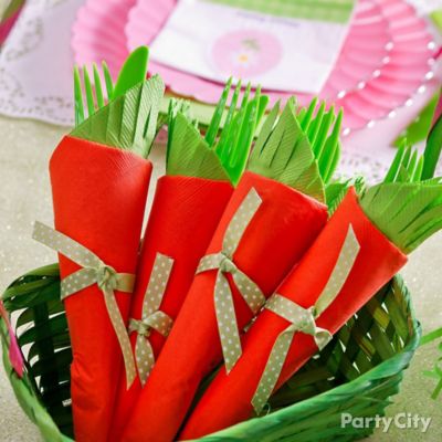 Carrot Easter Utensils Idea Pink and Green Easter Tablescape Ideas