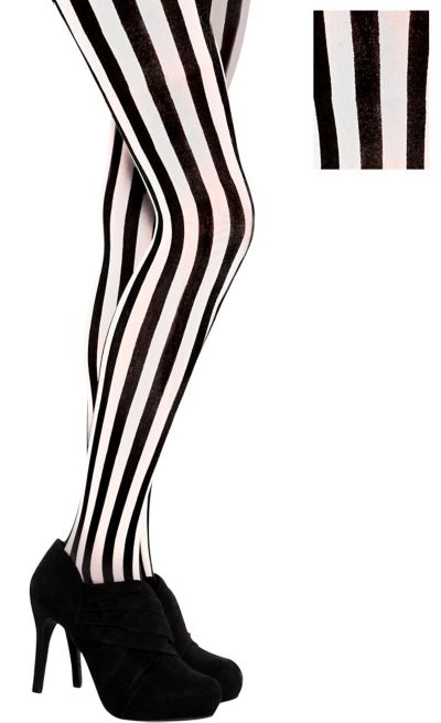 Vertical Black And White Striped Tights for Adults - Party City