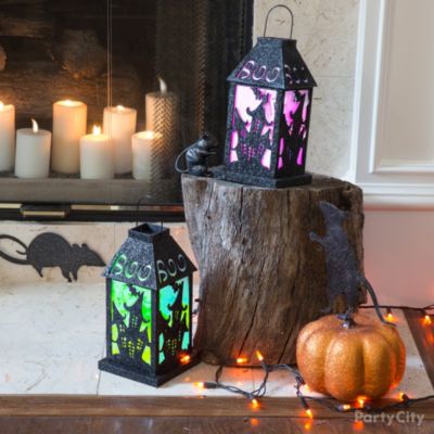 Spooky Lanterns Hearth Idea - Orange and Black Modern Halloween Ideas ...