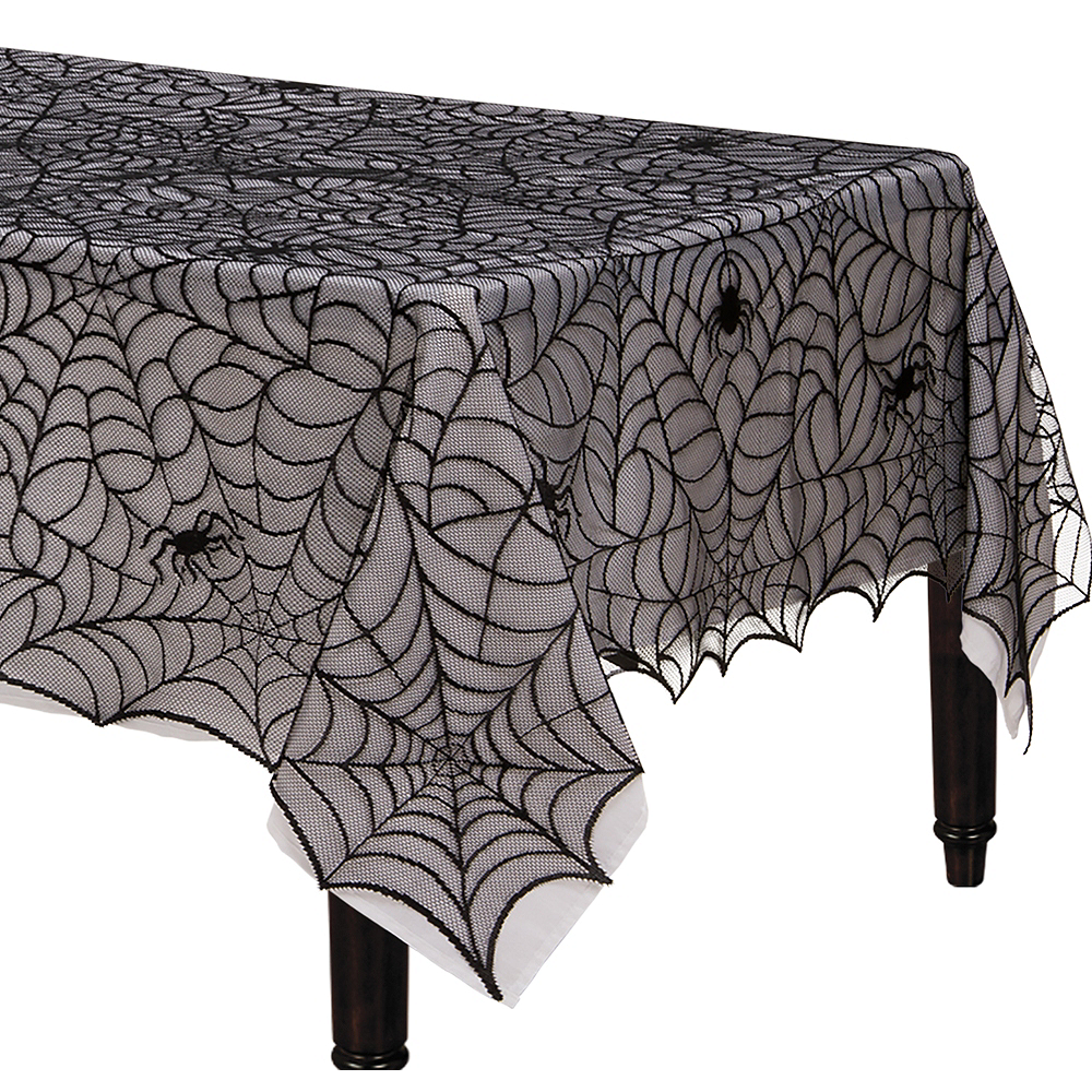 Spider Web Table Runner Black Lace Halloween Decorations Tablecloth washable