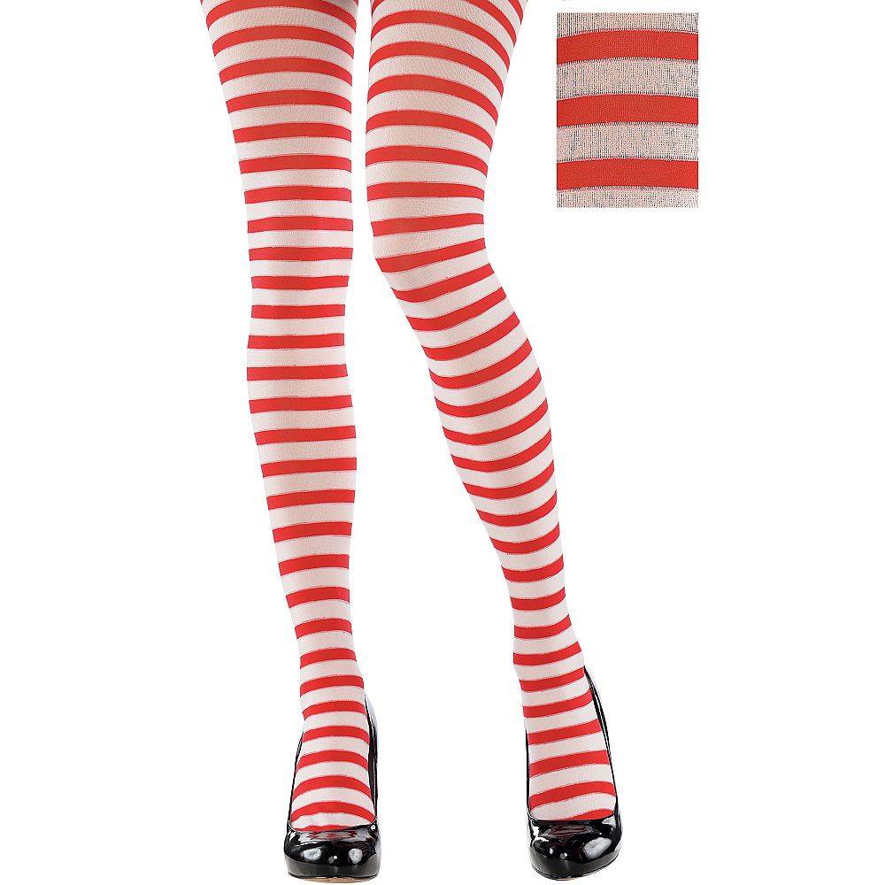 Adult Red And White Striped Tights Party City 