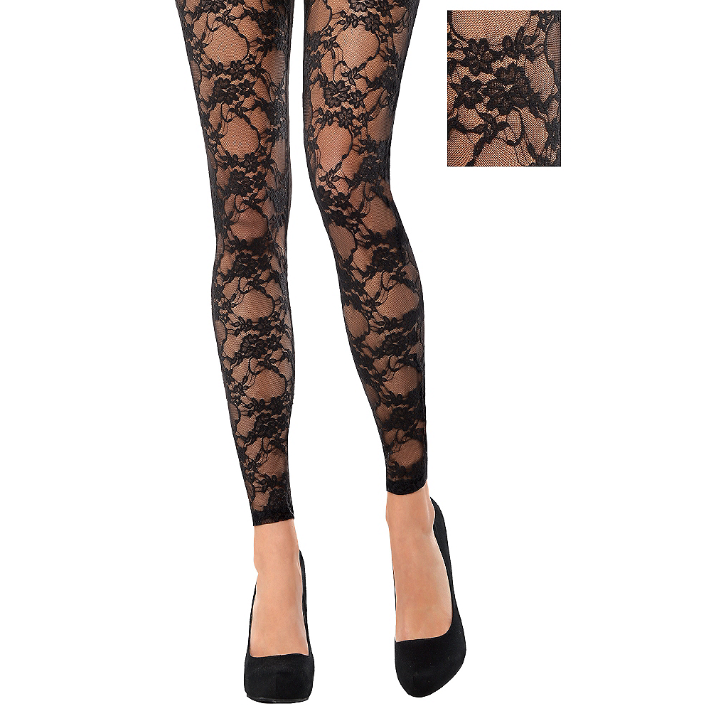 Black Lace Footless Tights | Party City