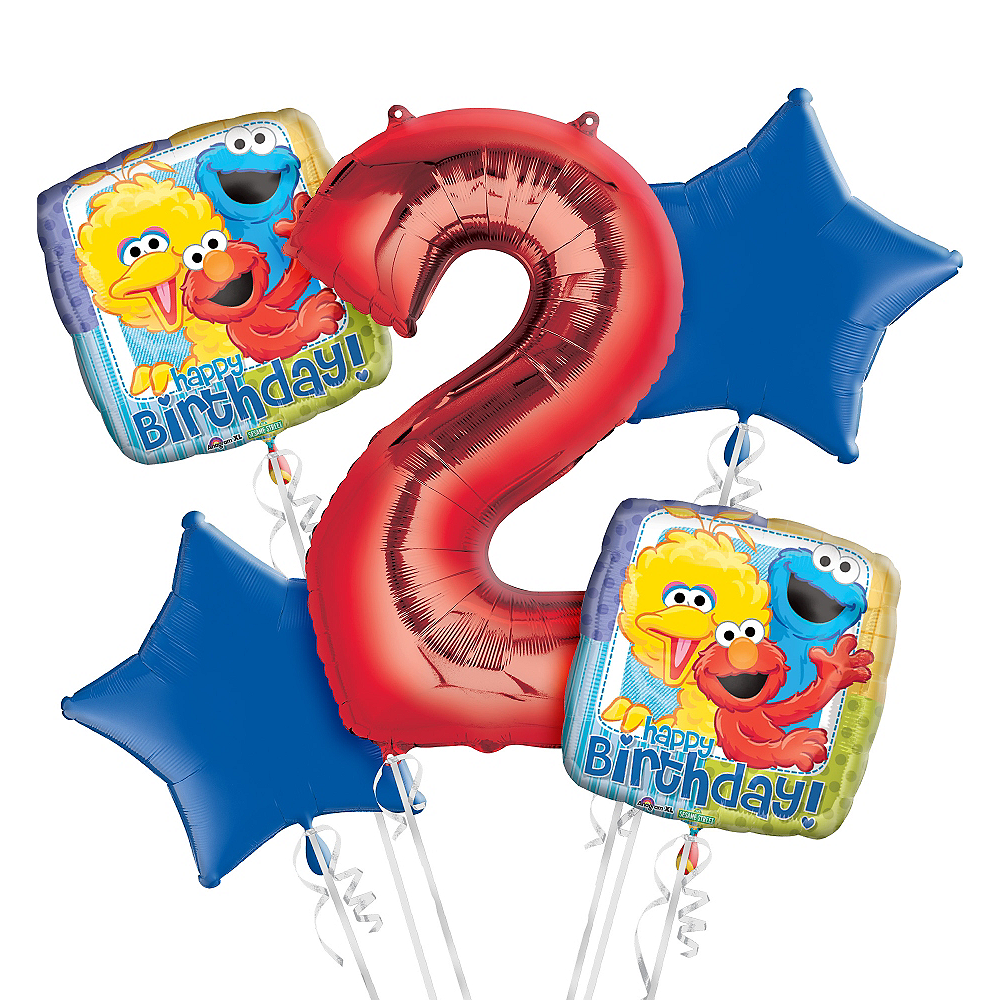 Party Supplies Sesame Street Elmo Balloon Bouquet 2nd Birthday 5 pcs