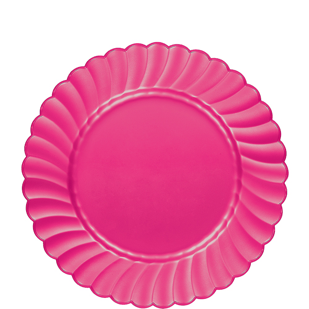 Bright Pink Premium Plastic Scalloped Lunch Plates 12ct