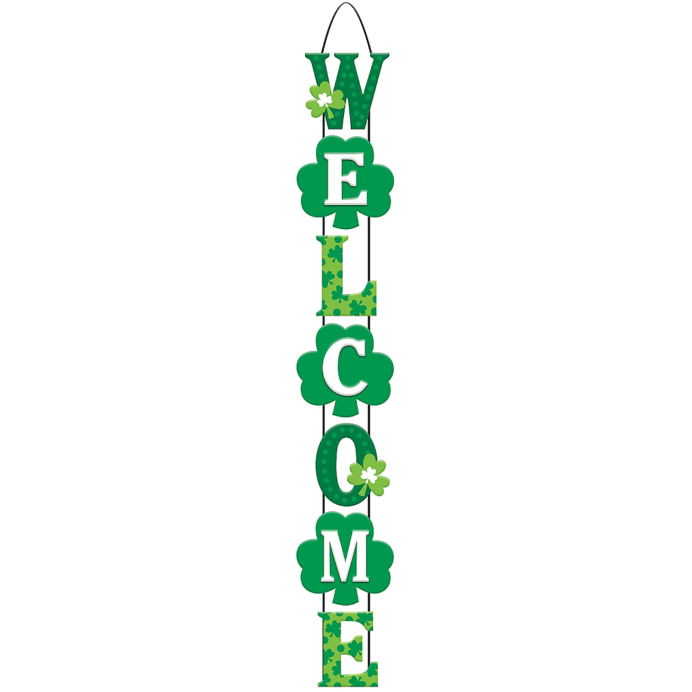 Shamrock Stacked Welcome Sign 4 1/4in x 28in | Party City