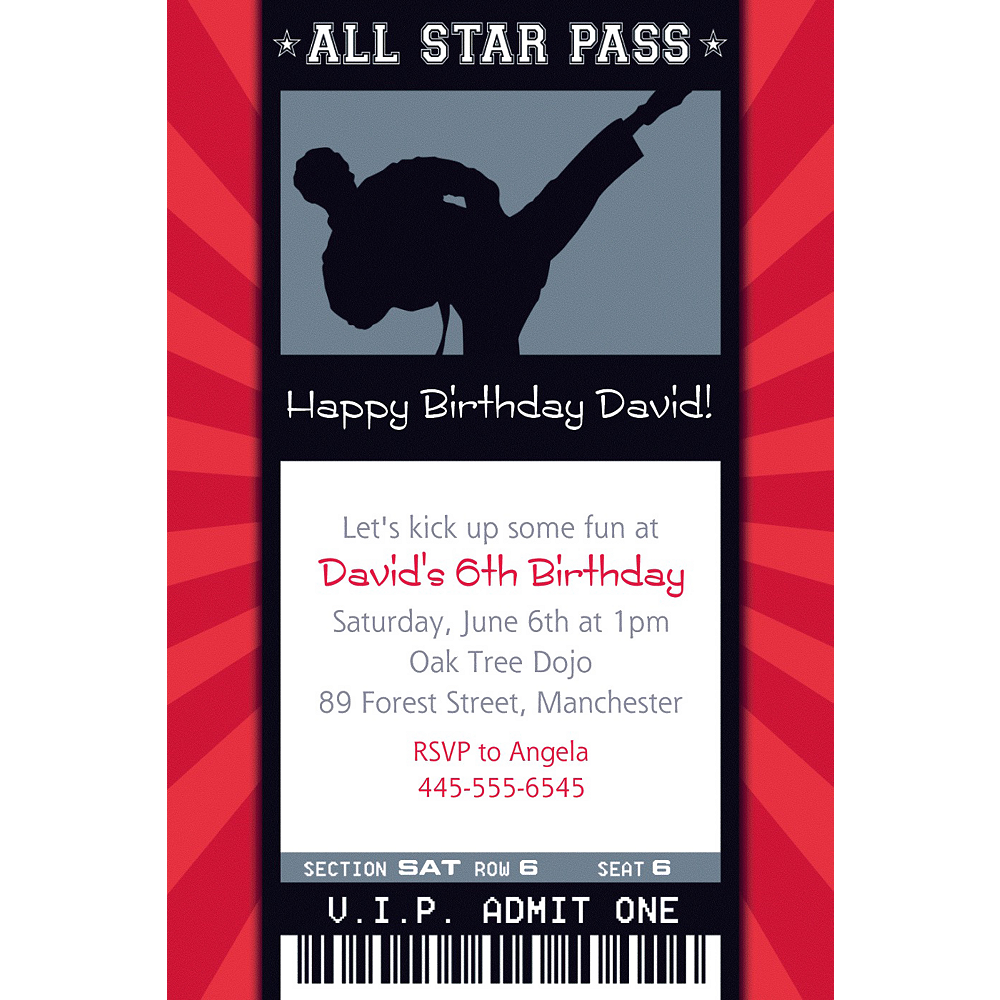 Custom Karate Ticket Invitation | Party Supplies | Party City