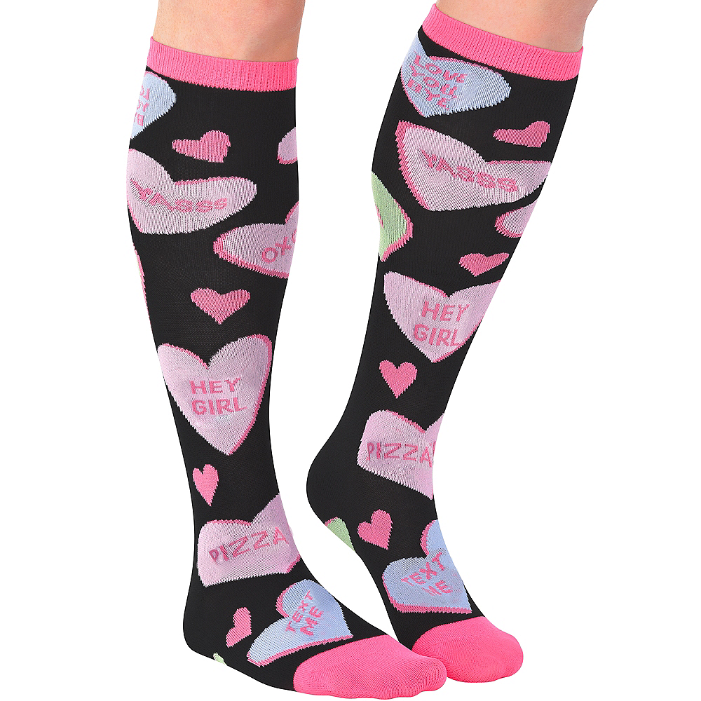 Adult Conversation Heart Knee-High Socks 20in | Party City