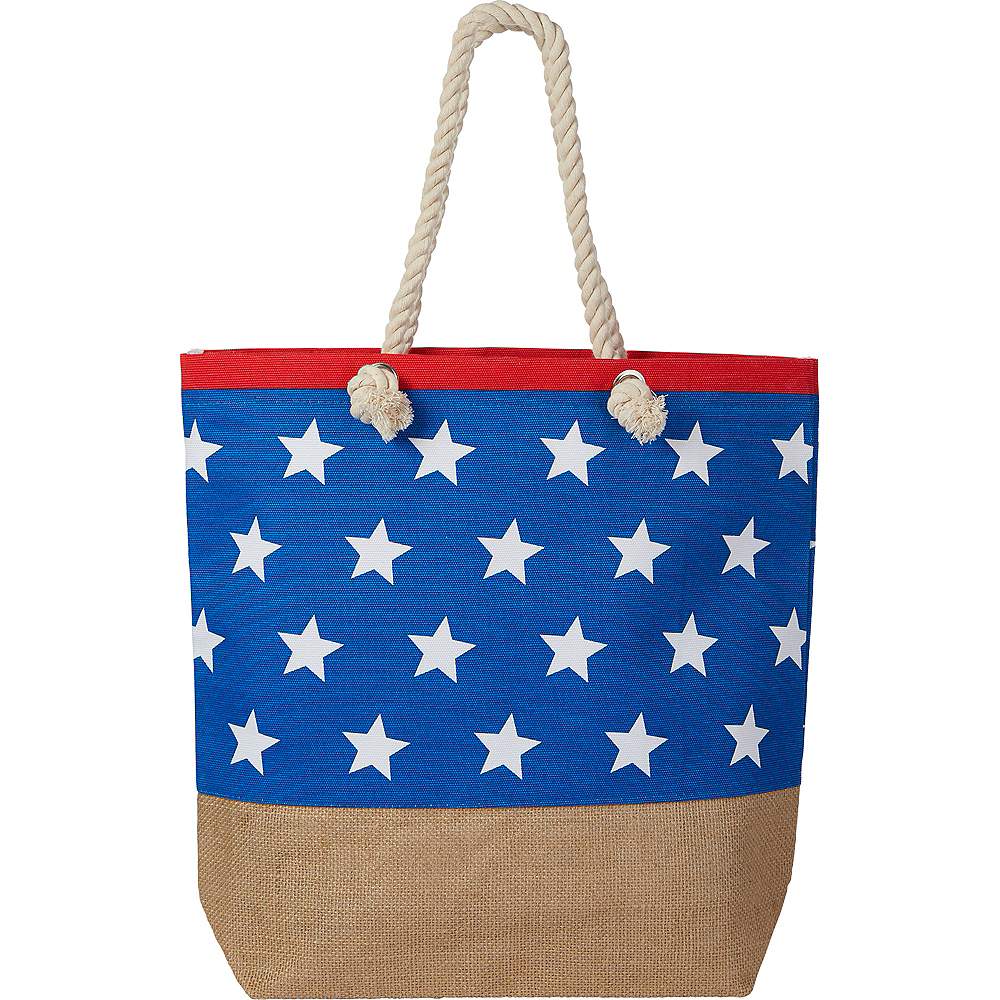 Patriotic American Flag Burlap Tote Bag 17in x 16in | Party City