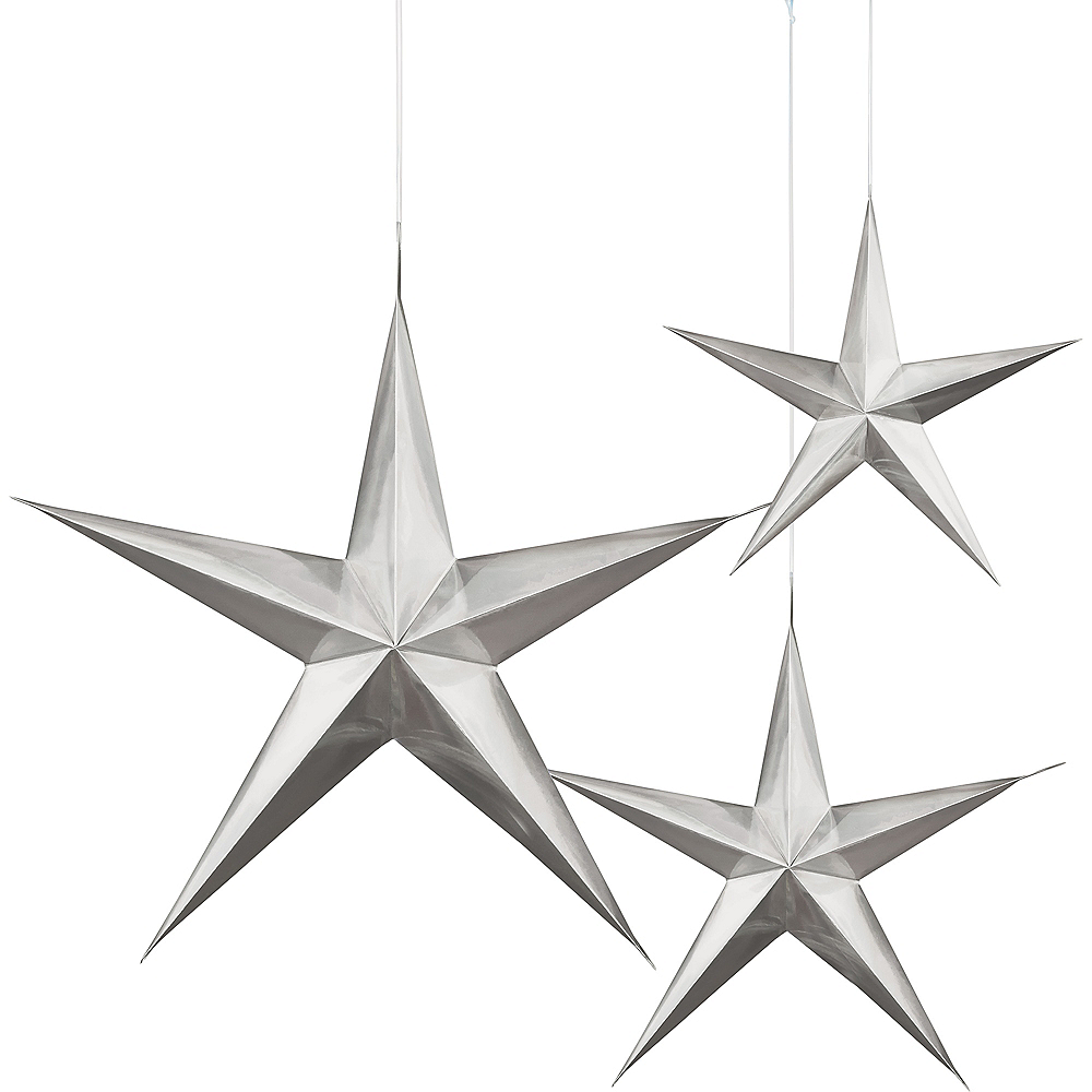3d Silver Star Decorations 3ct