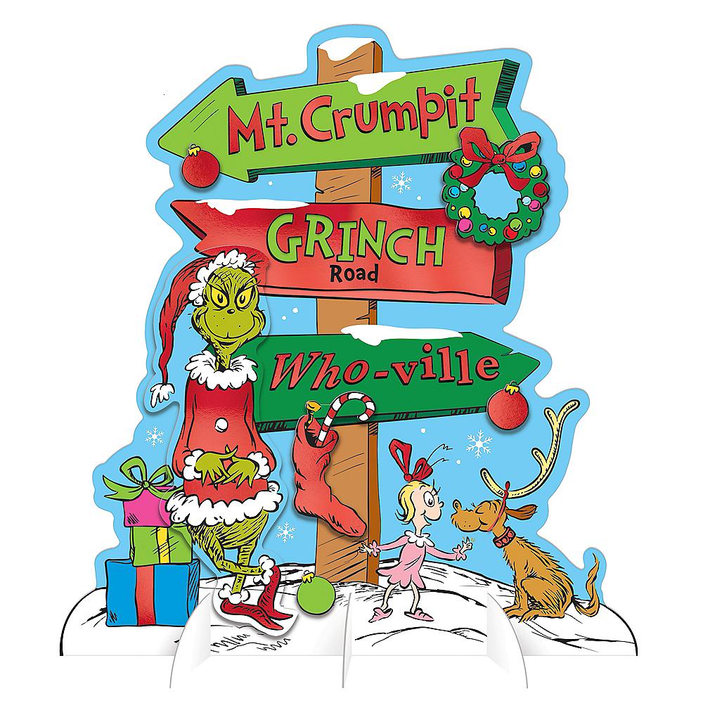 Traditional Grinch Whoville Table Sign 12 1/2in x 13 3/4in Party City