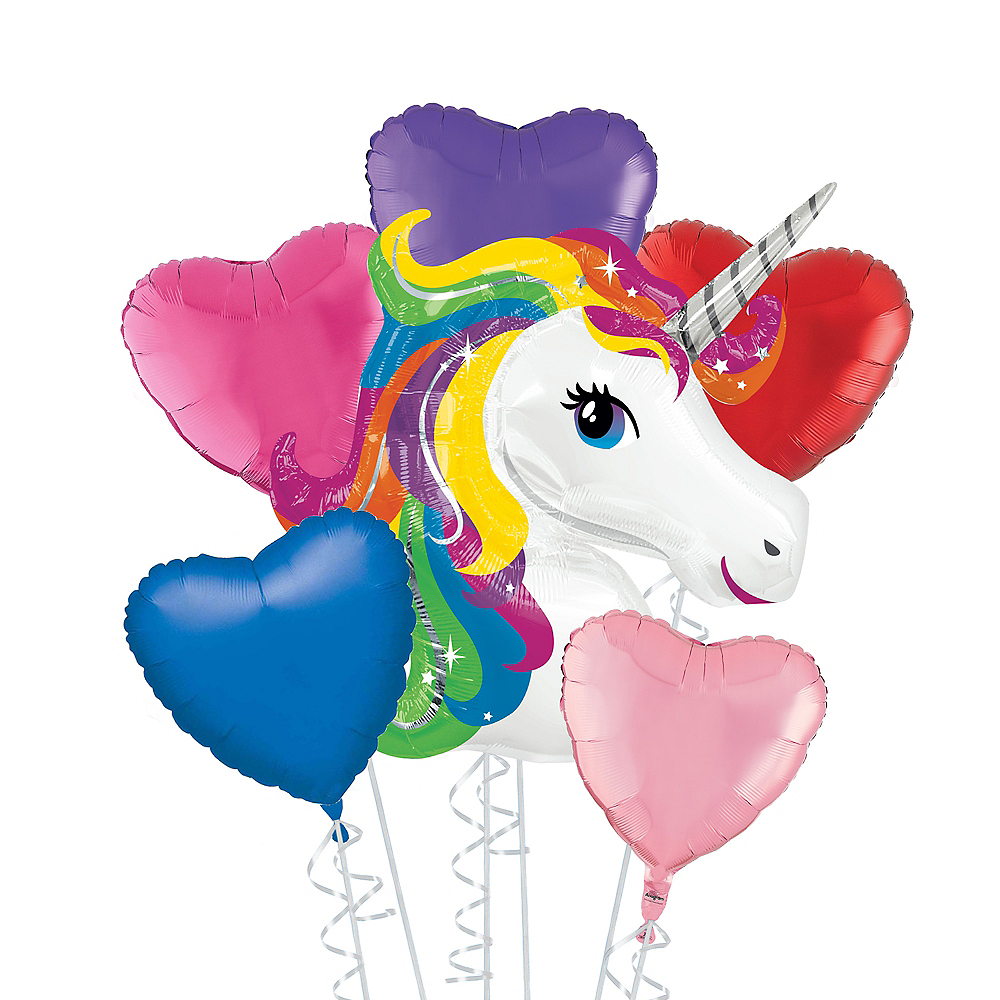 Rainbow Unicorn Deluxe Balloon Bouquet, 6pc | Party City