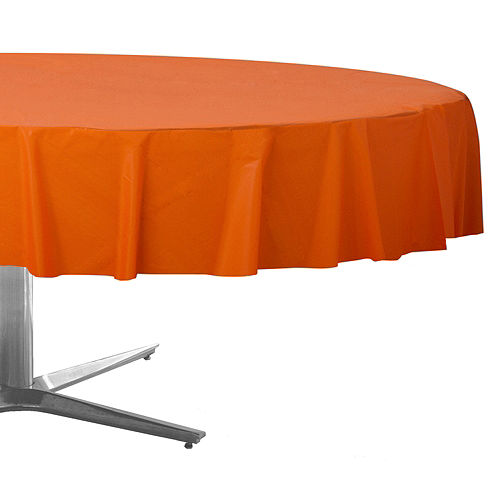 Orange Plastic Round Table Cover 84in, Round Table Covers Party City