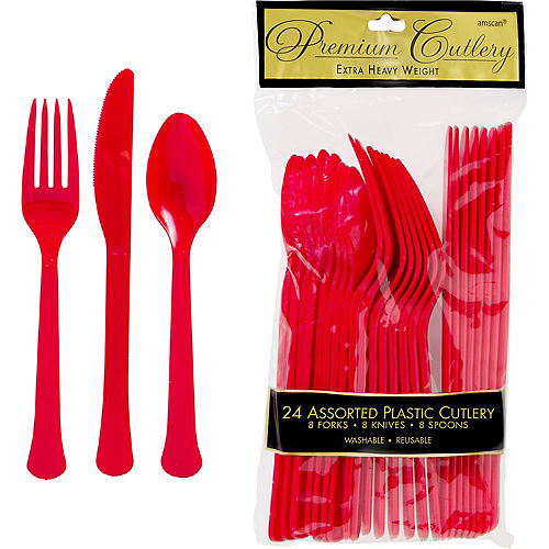 Red Premium Plastic Cutlery Set 24ct Image #1