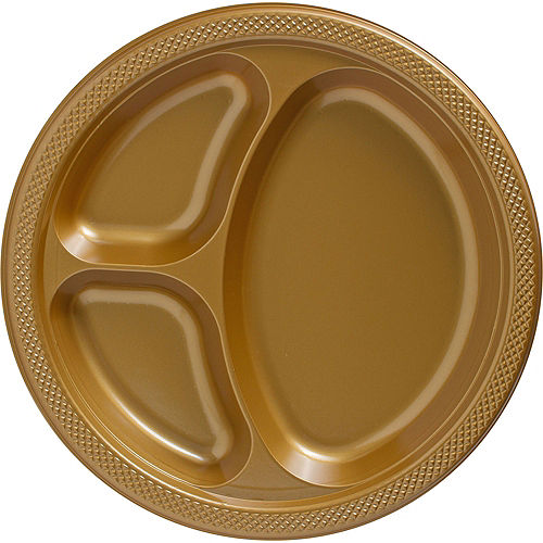 Nav Item for Gold Plastic Divided Dinner Plates 20ct Image #1