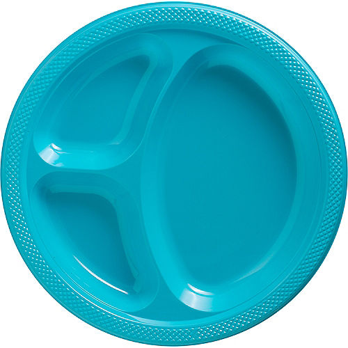 Caribbean Blue Plastic Divided Dinner Plates 20ct Image #1