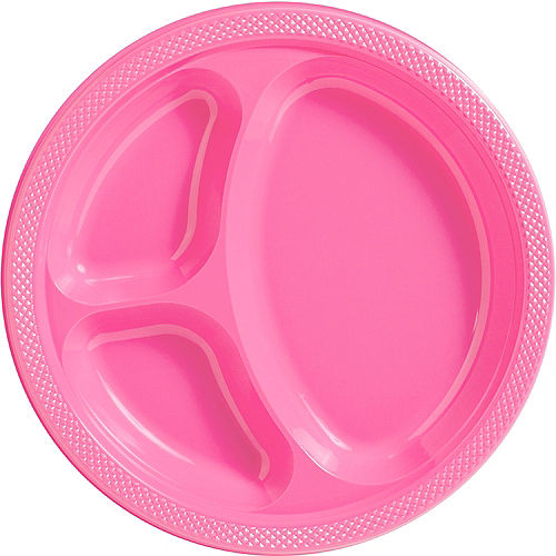 Bright Pink Plastic Divided Dinner Plates 20ct Image #1
