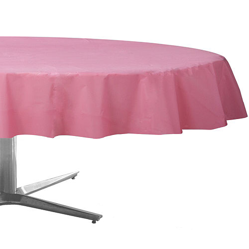 Pink Plastic Round Table Cover 84in, Pink Round Tablecloth