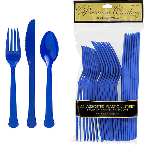 Royal Blue Premium Plastic Cutlery Set 24ct Image #1