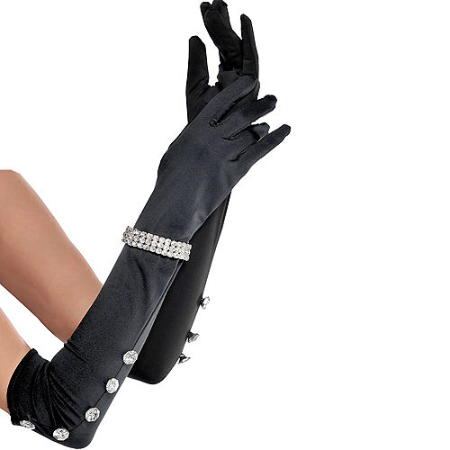 Long Satin Rhinestone Gloves Image #1