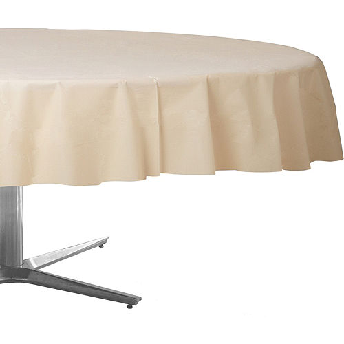 Vanilla Cream Plastic Round Table Cover, Round Cream Tablecloth