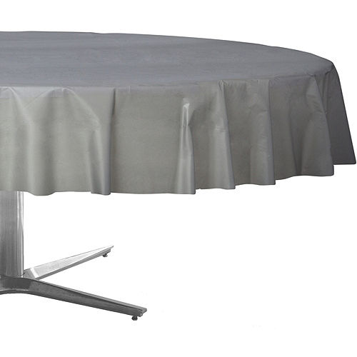 Silver Plastic Round Table Cover 84in, Table Cover For Round Table