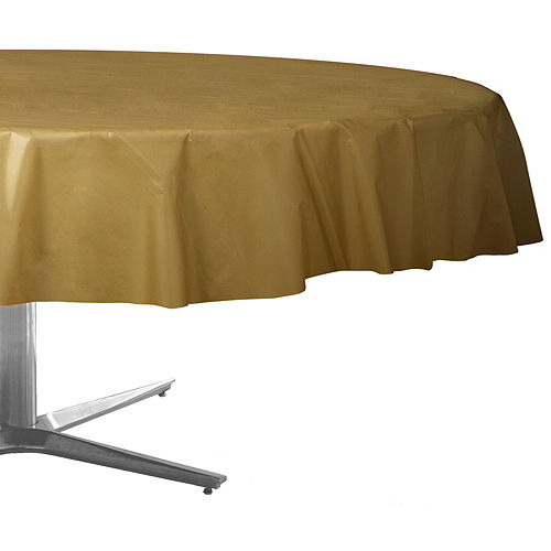 Gold Plastic Round Table Cover 84in, Round Table Skirt Plastic