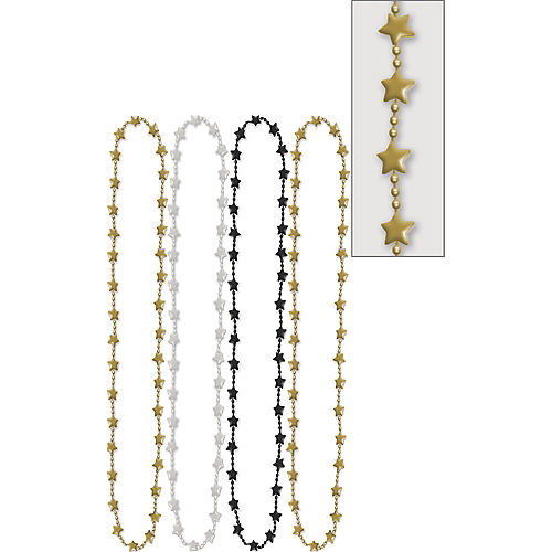 Nav Item for Metallic Black, Gold & Silver Star Bead Necklaces 42in 4ct Image #1