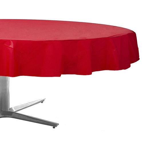 Red Plastic Round Table Cover 84in, Red Round Table