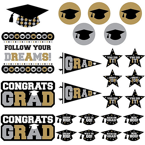 Black, Gold & Silver Graduation Cutouts 30ct Image #1