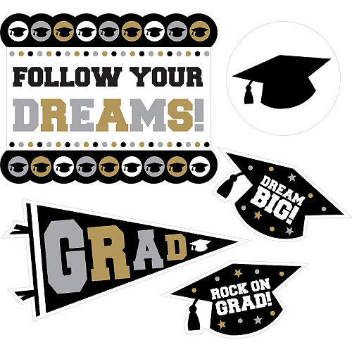 Black, Gold & Silver Graduation Cutouts 30ct Image #2