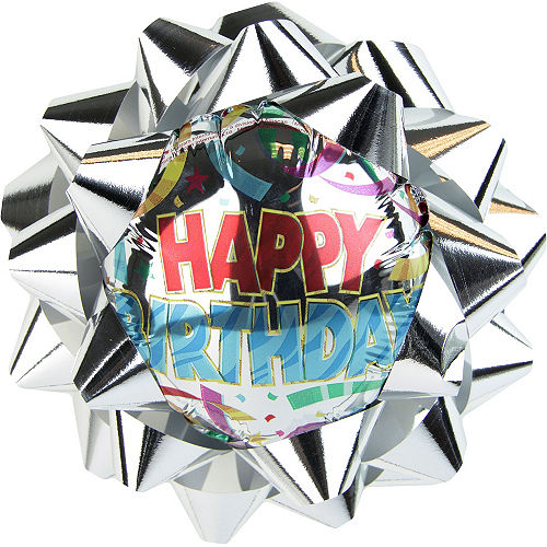 Silver Happy Birthday Balloon Gift Bow Image #1