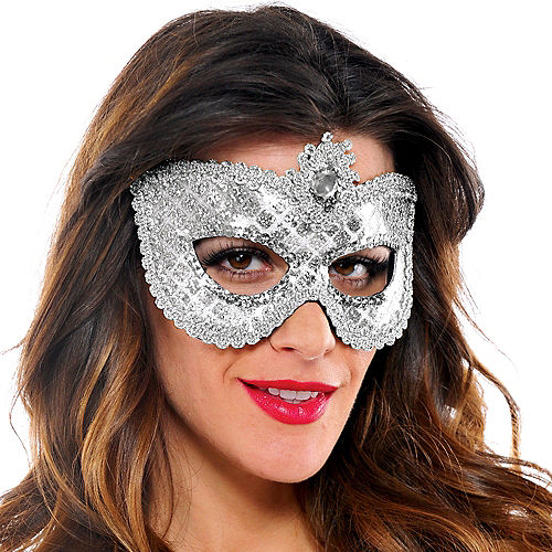 Prismatic Silver Tiled Masquerade Mask Image #2