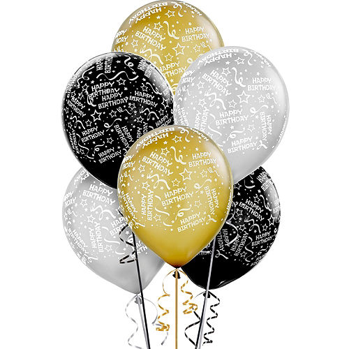 Confetti Birthday Balloons 20ct - Black, Gold & Silver, 12in Image #1