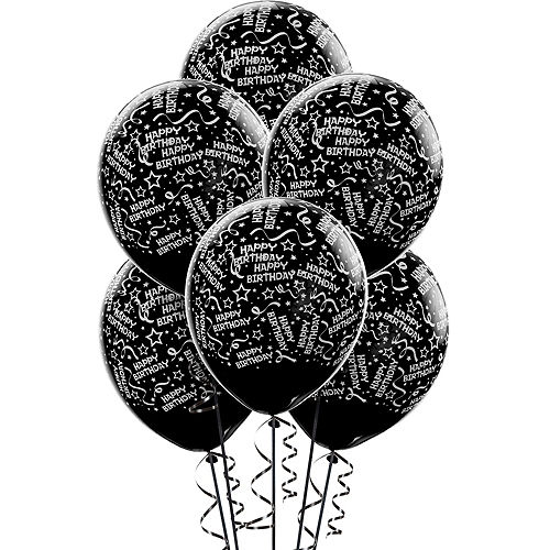 Black Birthday Balloons 6ct - Confetti, 12in Image #1