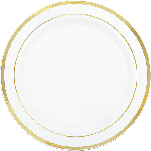 Nav Item for White Gold-Trimmed Premium Plastic Dinner Plates 10ct Image #1