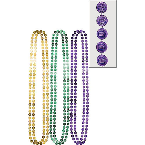 Coin Mardi Gras Bead Necklaces 6ct Image #1