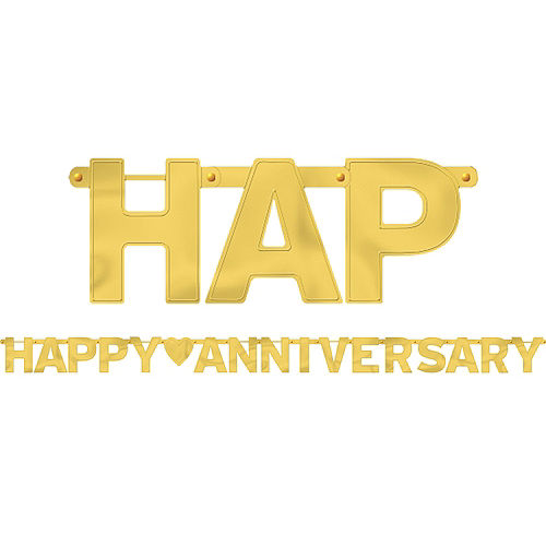 NaiCasy Happy Anniversary Banner Sparkling Gold Foiled Sign Banner Bronzing Letter Pull Flag Black Anniversary Party Decoration