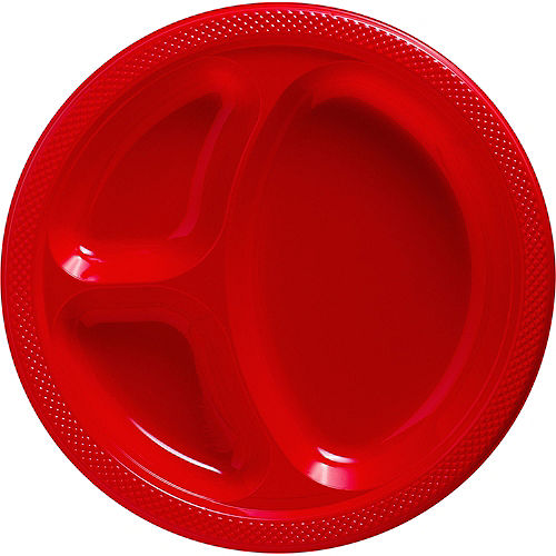 Red Plastic Divided Dinner Plates 20ct Image #1