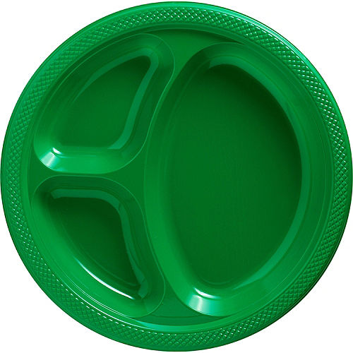 Nav Item for Festive Green Plastic Divided Dinner Plates 20ct Image #1
