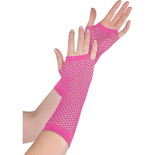Long Pink Fishnet Gloves Deluxe Image #1