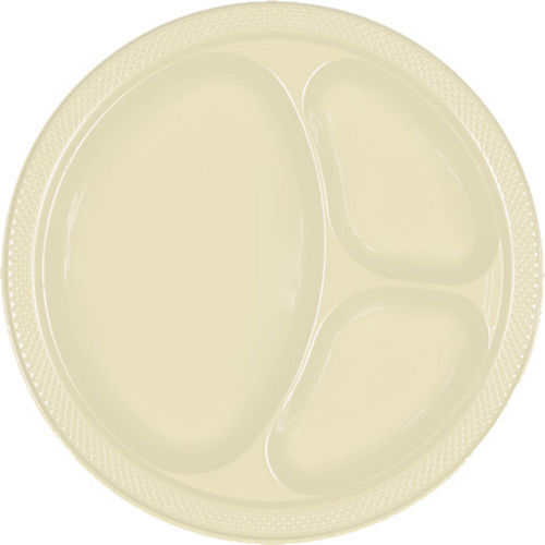 Nav Item for Vanilla Cream Plastic Divided Dinner Plates 20ct Image #1