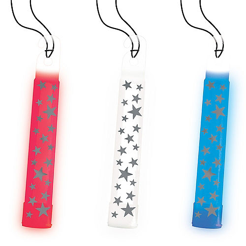 Nav Item for Patriotic Red, White & Blue Star Glow Stick Necklaces 3ct Image #1