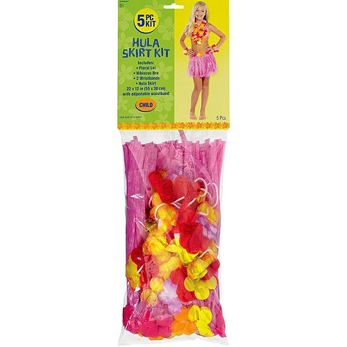 Child Pink Hula Skirt Kit 5pc Image #2