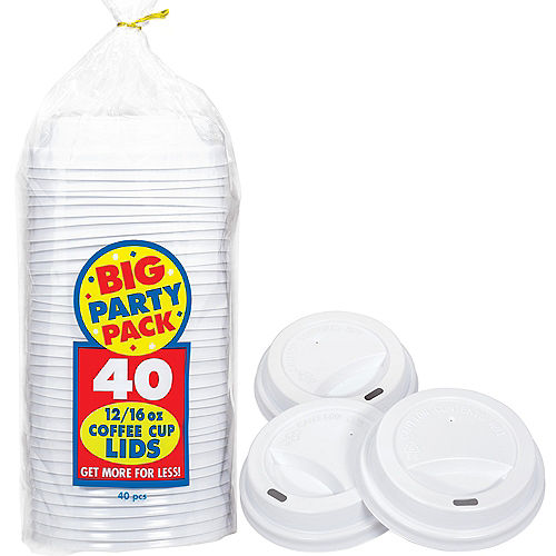 White Plastic 12oz Coffee Cup Lids, 3.5in, 40ct Image #1